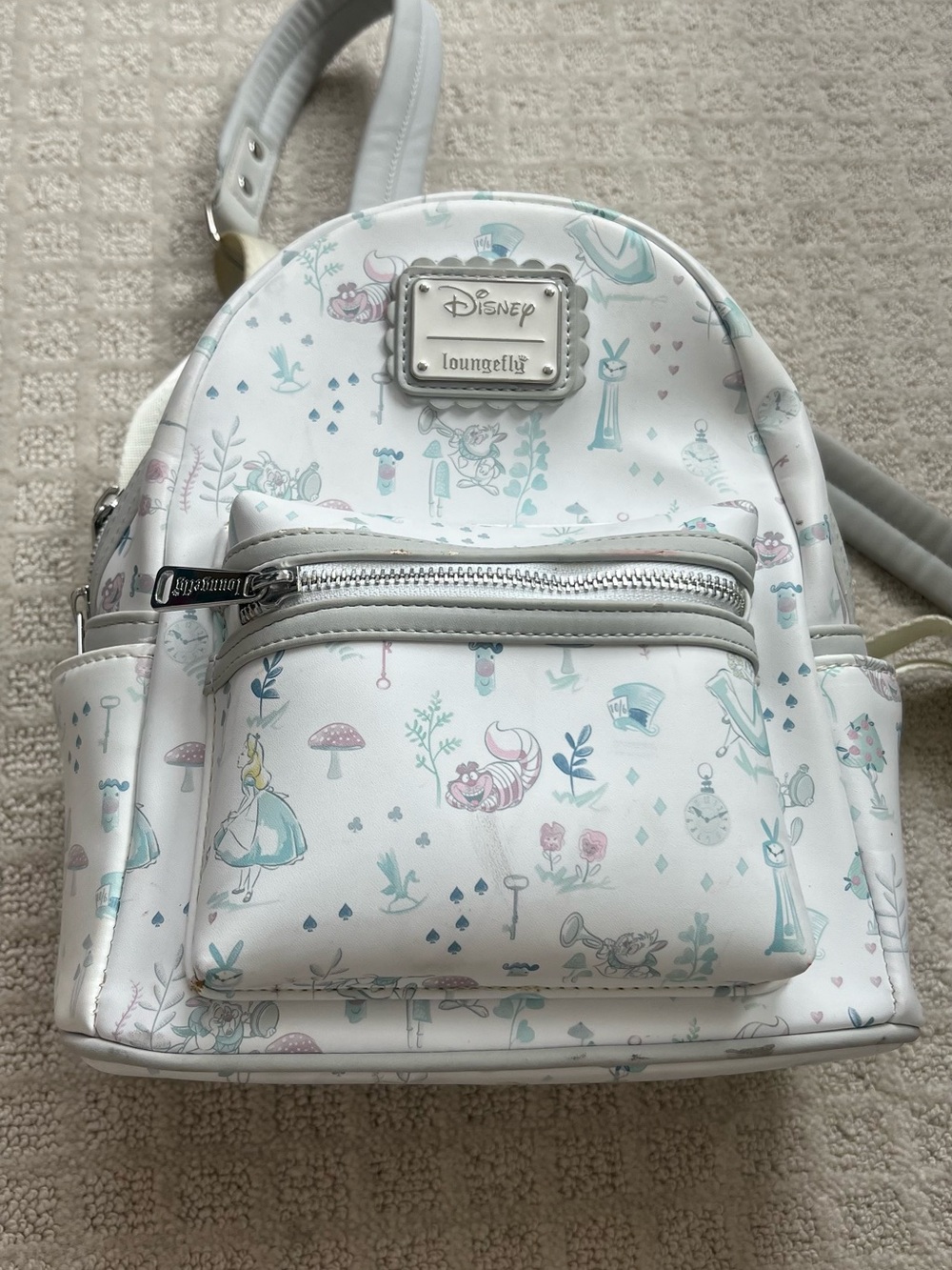 Loungefly White Alice in Wonderland Mini Backpack with Pastel Print